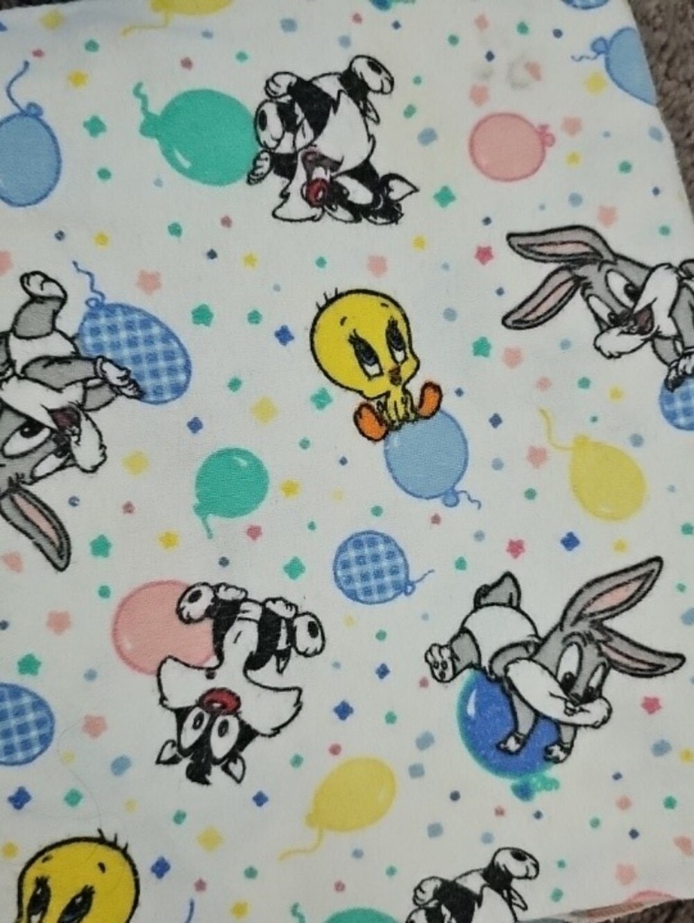 Looney Tunes Baby Blanket Balloons Cotton Flannel Receiving Blanket Vintage 90s